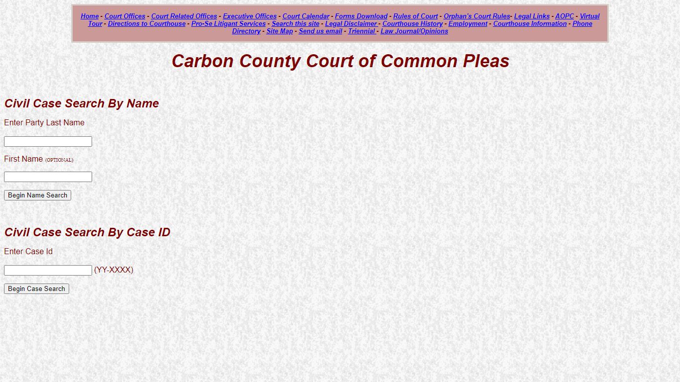 Civil Case Search - Carbon County Court of Common Pleas